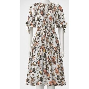 Ulla Johnson Dress Womens Small White Floral Belted Puff Sleeve Midi Boho Tiered